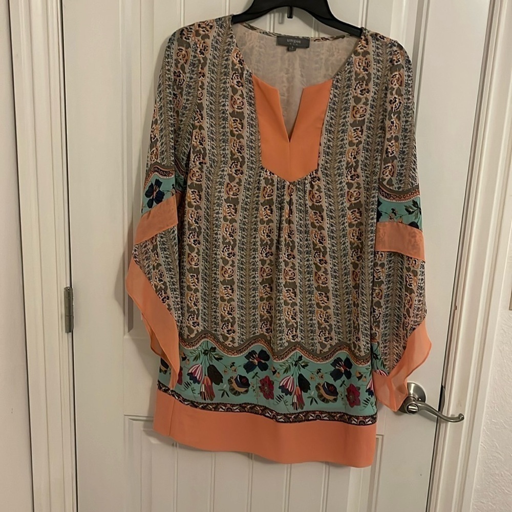 Umgee Dress Women Sm‎ Floral Mini Dress lined Boho Babydoll V-Neck Bell Sleeve